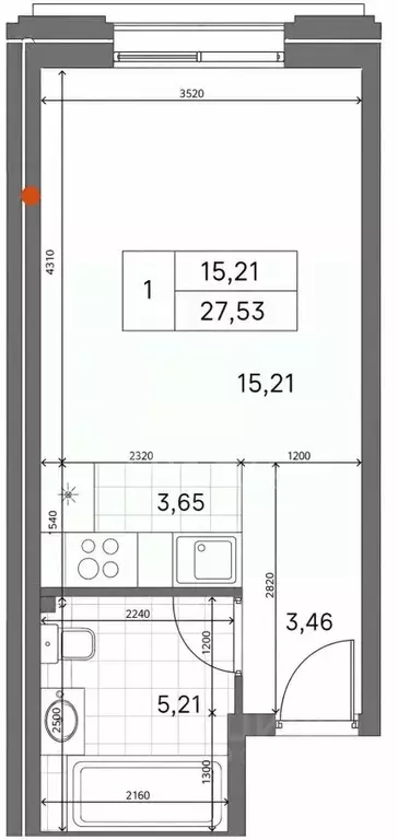 Студия Санкт-Петербург ул. Помяловского, 3 (27.3 м) - Фото 2