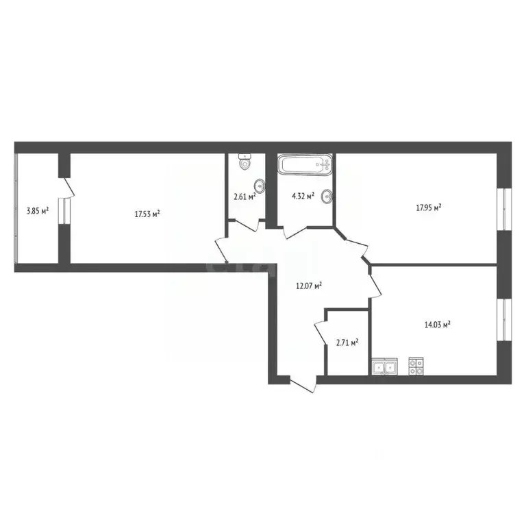 2-к кв. Вологодская область, Череповец Октябрьский просп., 62 (75.7 м) - Фото 2