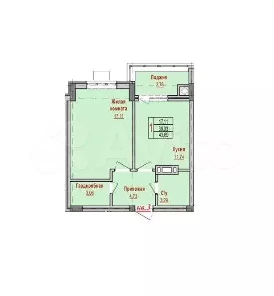 1-к. квартира, 43,7 м, 5/8 эт. - Фото 1