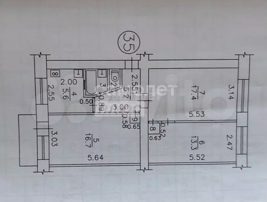 3-к. квартира, 61,8 м, 5/5 эт. - Фото 0