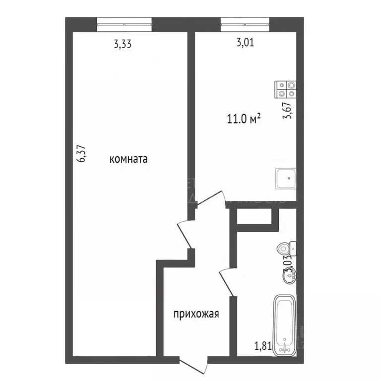 1-к кв. Тюменская область, Тюмень проезд Тихий, 6 (46.0 м) - Фото 2