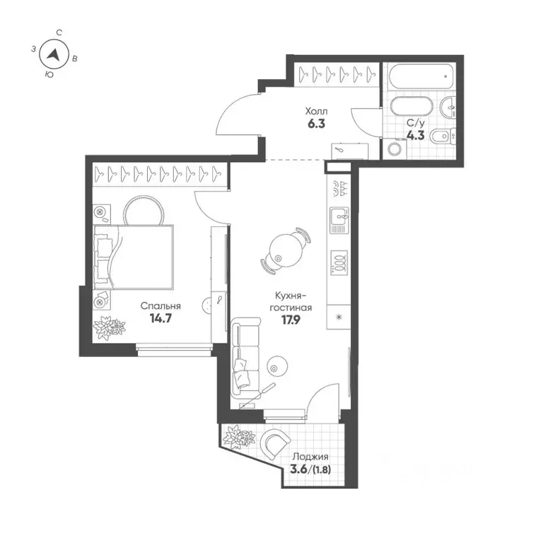 1-к кв. Свердловская область, Екатеринбург Солнечный жилрайон,  (45.0 ... - Фото 1
