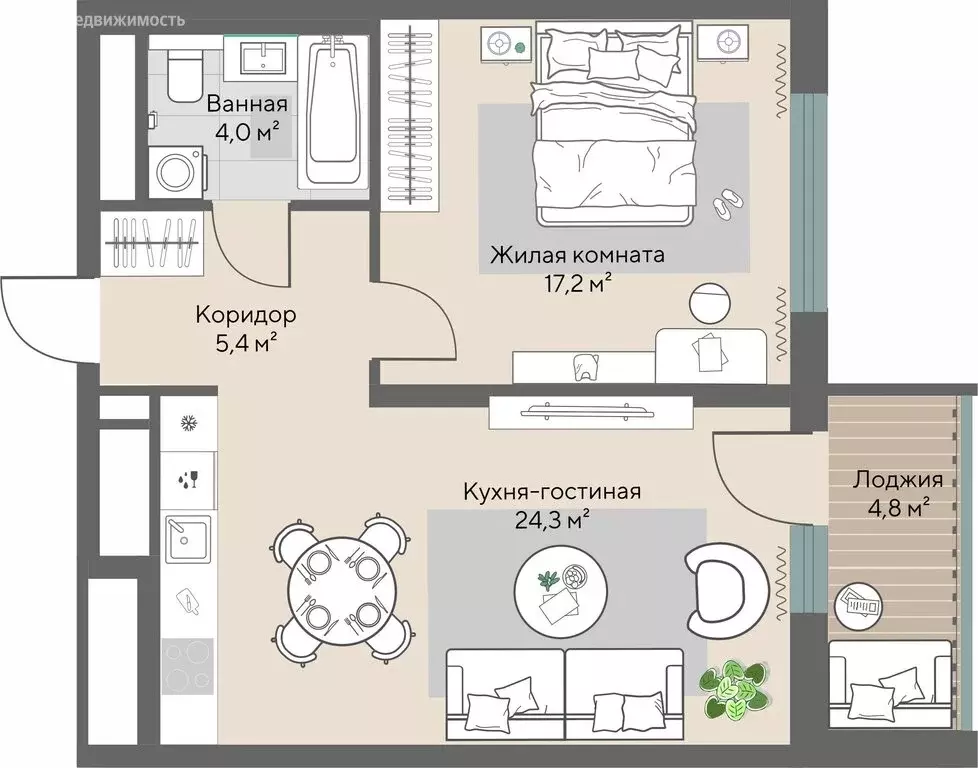 1-комнатная квартира: Екатеринбург, Нагорная улица, 16 (53.3 м) - Фото 1