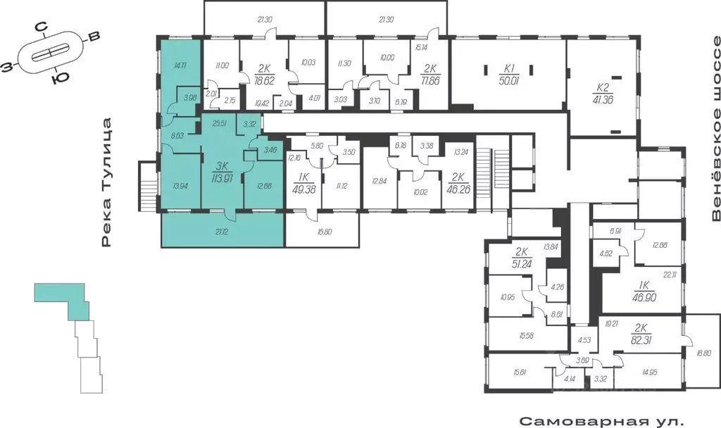 3-к кв. Тульская область, Тула ул. Самоварная, 21 (94.02 м) - Фото 2