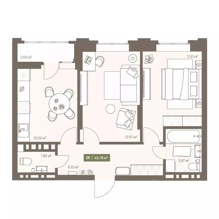 2-к кв. Кемеровская область, Кемерово Московский просп., 23А (49.78 м) - Фото 1