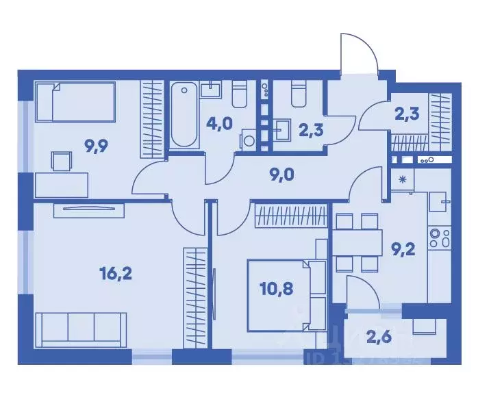 3-к кв. Пермский край, Пермь ул. Карпинского, 115 (65.0 м) - Фото 1