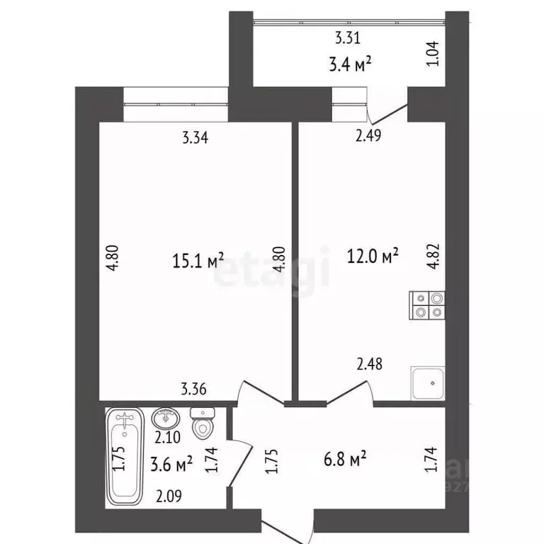 1-к кв. Тамбовская область, Тамбов городской округ, с. Бокино пер. ... - Фото 2