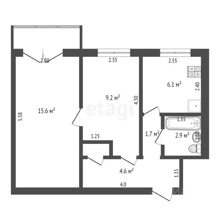 2-к кв. Оренбургская область, Оренбург ул. Котова, 97 (40.8 м) - Фото 1