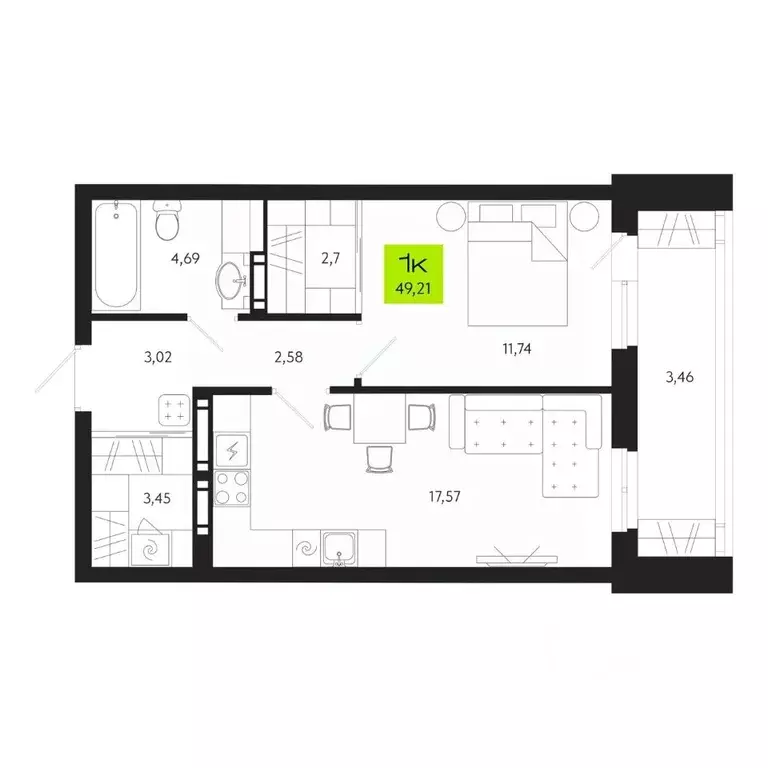 1-к кв. Томская область, Томск Уютный жилой квартал, ул. Маяковского, ... - Фото 1