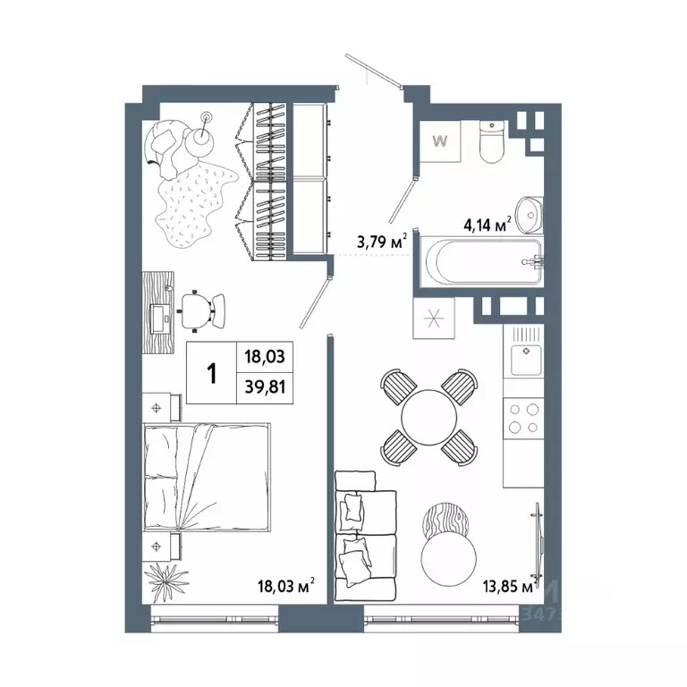 1-к кв. Башкортостан, Уфа 42-й кв-л,  (39.56 м) - Фото 1