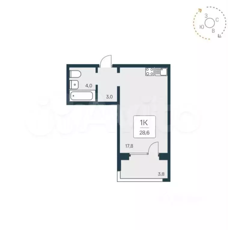 Квартира-студия, 29 м, 4/17 эт. - Фото 0