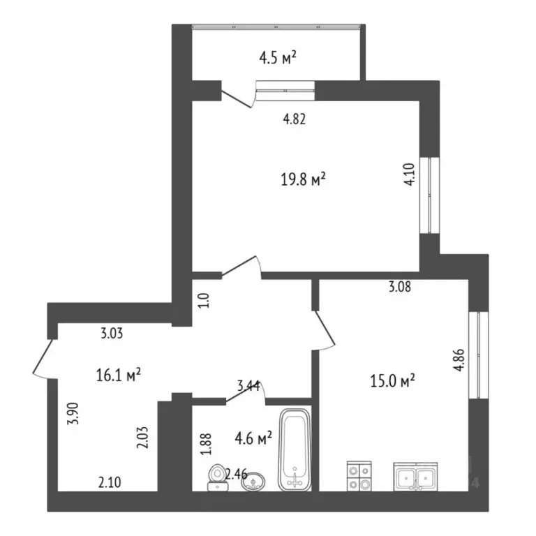 1-к кв. Тюменская область, Тюмень Широтная ул., 114к2 (55.5 м) - Фото 2