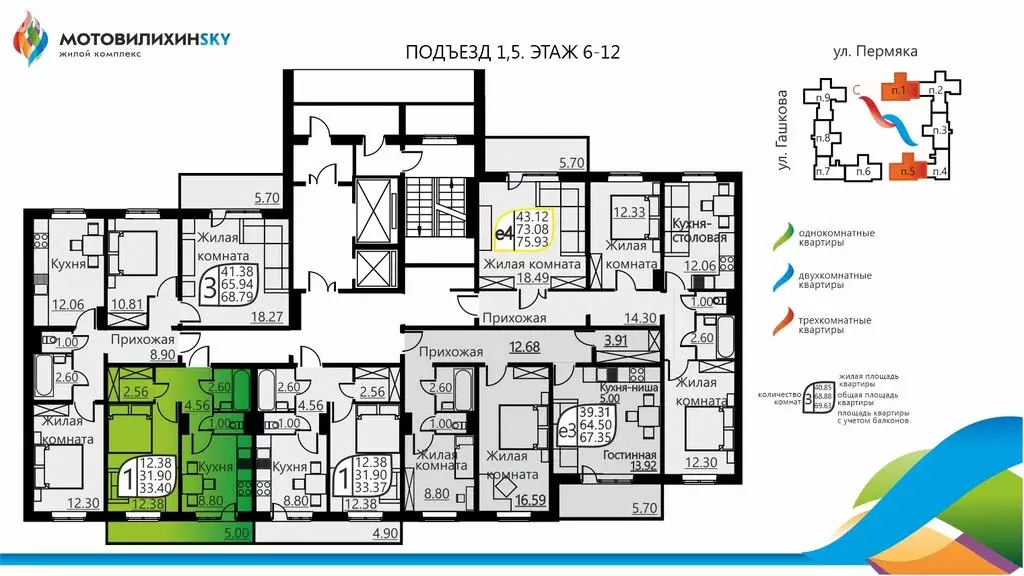 1-комнатная квартира: Пермь, улица Гашкова, 51 (31.4 м) - Фото 1