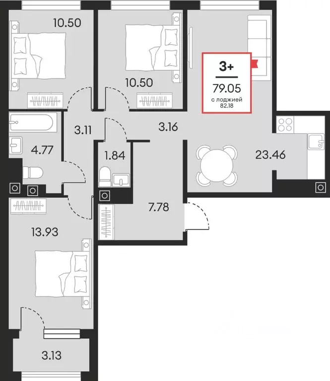 3-к кв. Ханты-Мансийский АО, Нефтеюганск ул. Нефтяников, 48А (79.05 м) - Фото 1