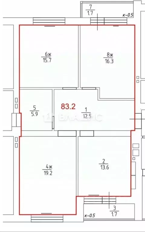 3-к кв. Калининградская область, Калининград ул. Виктора Денисова, 12 ... - Фото 2