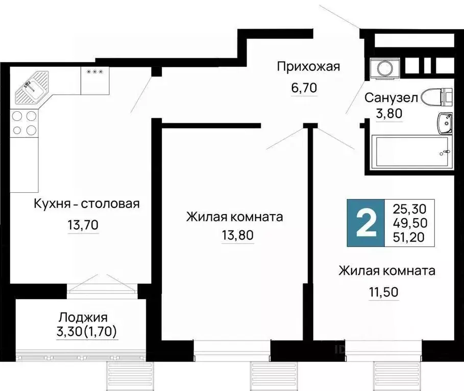 2-к кв. Адыгея, Тахтамукайский район, Яблоновский пгт Космическая ул., ... - Фото 1