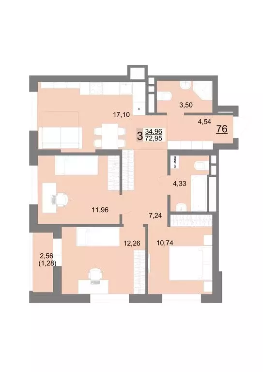 3-комнатная квартира: Екатеринбург, Тенистая улица, 8с5 (72.95 м) - Фото 0