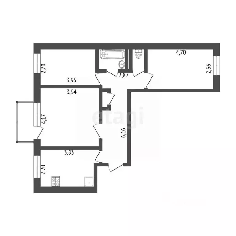 3-к кв. Бурятия, Улан-Удэ Кабанская ул., 8 (62.2 м) - Фото 1