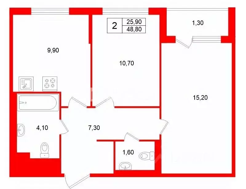 2-к кв. Санкт-Петербург просп. Орлово-Денисовский, 19к1 (48.8 м) - Фото 2