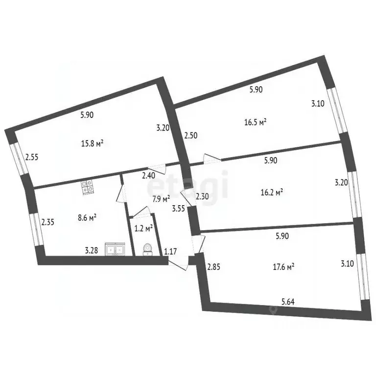 Комната Санкт-Петербург наб. Обводного Канала, 156К1 (32.7 м) - Фото 2