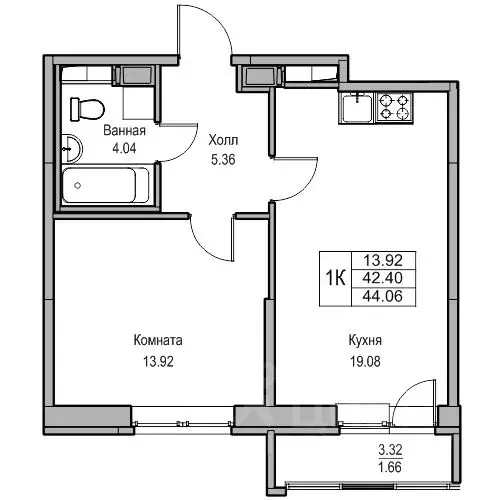 1-к кв. Санкт-Петербург ул. Ивинская, 5к2 (44.06 м) - Фото 1