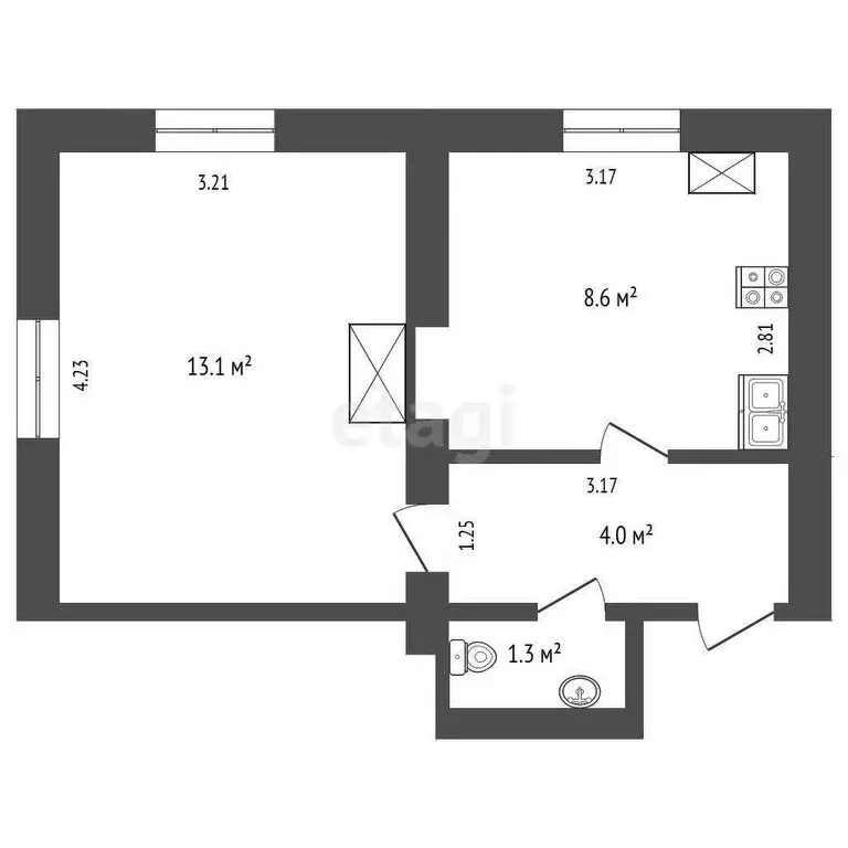 1-комнатная квартира: деревня Ланьшино, Центральная улица, 10 (27 м) - Фото 1