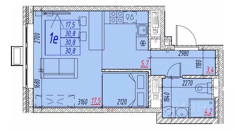 1-к кв. Астраханская область, Астрахань ул. Бэра, 29 (30.8 м) - Фото 1