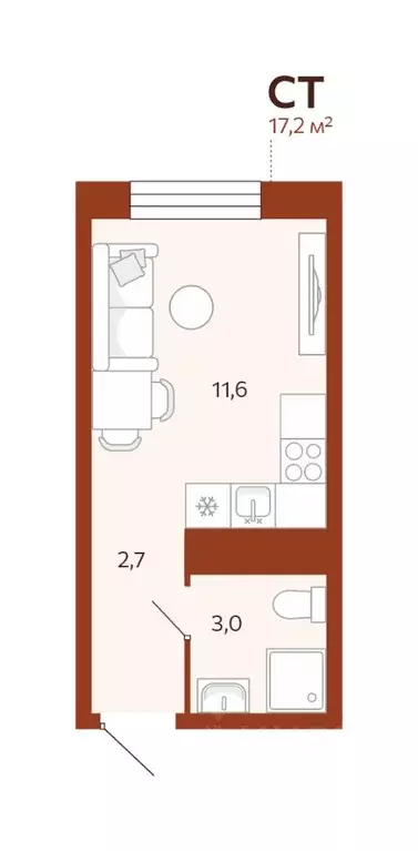 Студия Тюменская область, Тюмень ул. Новаторов, 30 (17.24 м) - Фото 0