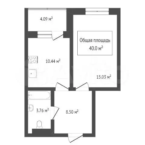 1-к. квартира, 42,6 м, 9/12 эт. - Фото 0