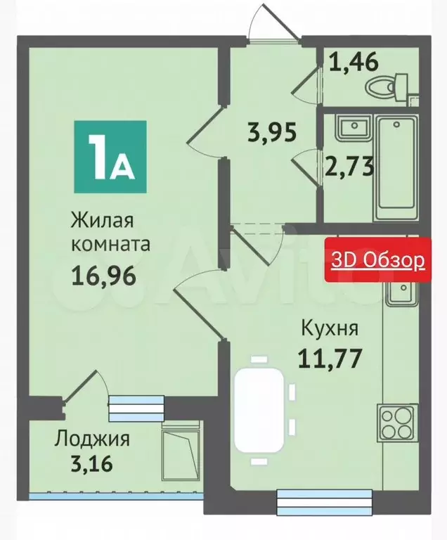 1-к. квартира, 36,9 м, 4/16 эт. - Фото 0