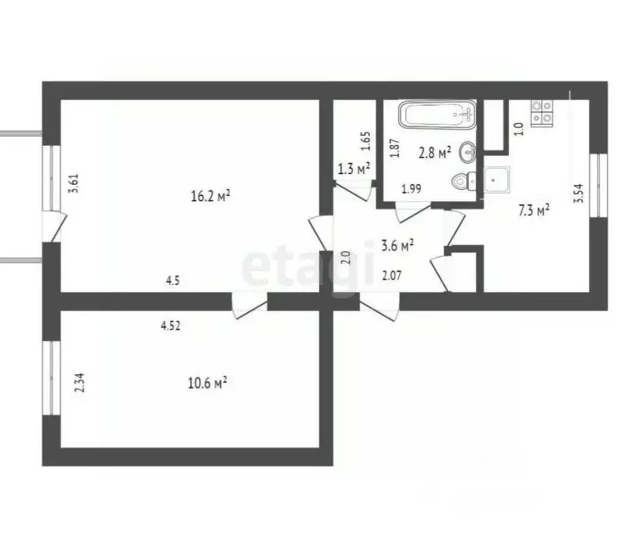 2-к кв. Башкортостан, Стерлитамак просп. Октября, 53 (44.5 м) - Фото 1