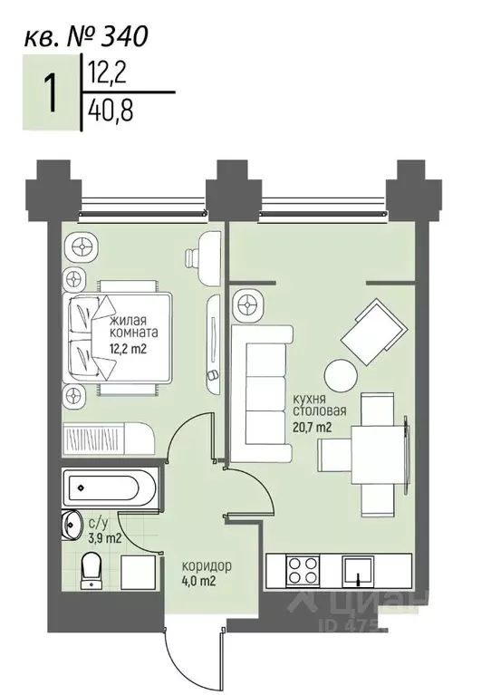 1-к кв. Нижегородская область, Нижний Новгород Спортивный мкр, ... - Фото 1