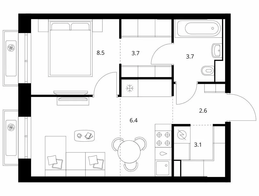 1-комнатная квартира: Владивосток, ЖК Снежный Парк (37.2 м) - Фото 1