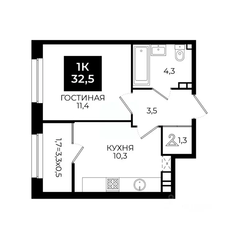 1-к кв. Ставропольский край, Ставрополь ул. Южный обход, 65к1 (32.5 м) - Фото 0