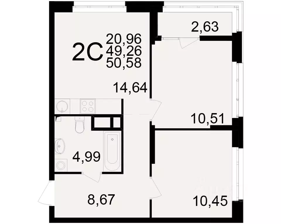 2-к кв. Рязанская область, Рязань Аура жилой комплекс (49.26 м) - Фото 1