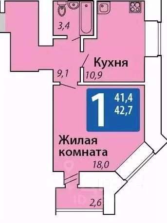 1-к кв. Чувашия, Чебоксары ул. Мирона Ефимовича Ефимова, 1 (42.7 м) - Фото 1