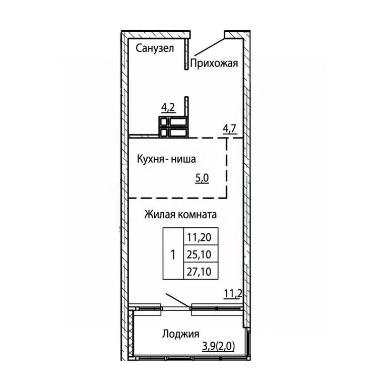 Студия Приморский край, Владивосток Снеговая Падь мкр,  (27.1 м) - Фото 1