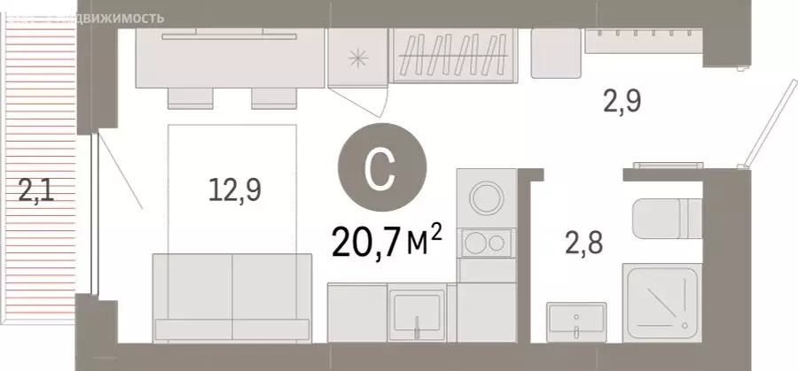 Квартира-студия: Новосибирск, квартал Лебедевский (20.7 м) - Фото 1