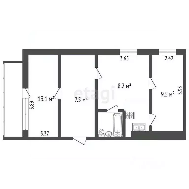 2-к кв. Томская область, Томск Алтайская ул., 163А (43.7 м) - Фото 2
