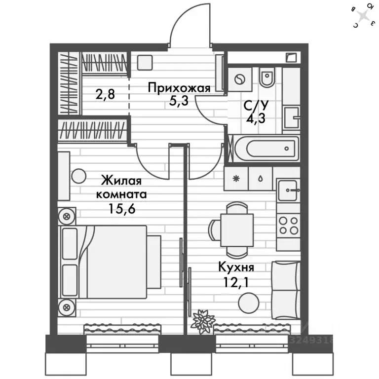 1-к кв. Приморский край, Владивосток Снеговая Падь мкр, ул. Адмирала ... - Фото 2