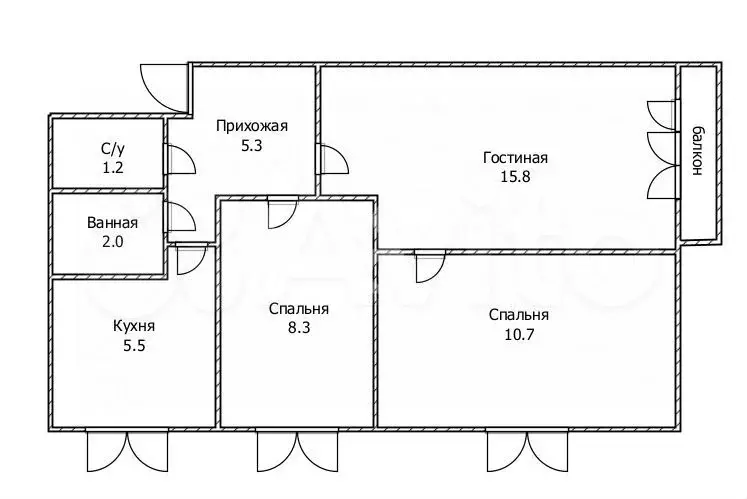 3-к. квартира, 49,8 м, 2/5 эт. - Фото 0