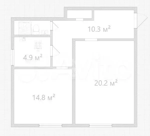 2-к. квартира, 53,6 м, 1/2 эт. - Фото 0