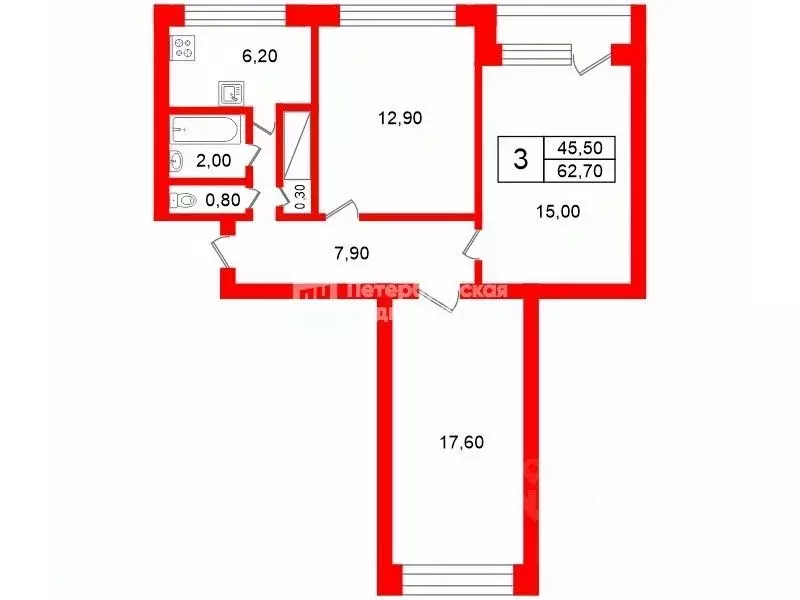 3-к кв. Санкт-Петербург Серебристый бул., 24К2 (62.7 м) - Фото 1