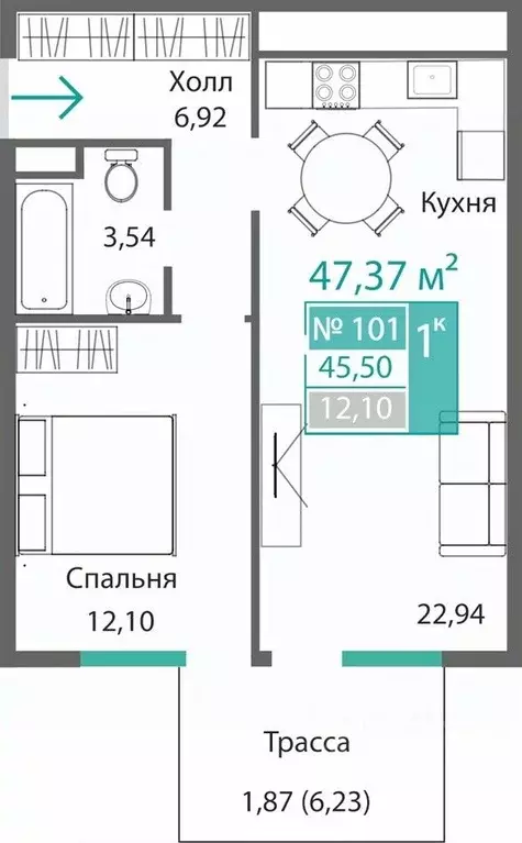 1-к кв. Крым, Симферополь Крымская роза мкр,  (47.37 м) - Фото 0