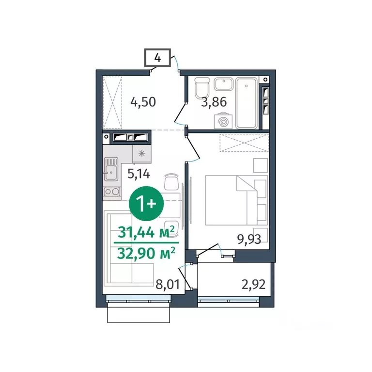 1-к кв. Тюменская область, Тюмень ул. Тимофея Кармацкого, 17 (31.44 м) - Фото 0