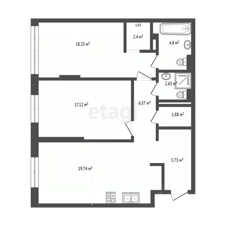 3-к кв. Тюменская область, Тюмень ул. 50 лет Октября, 57Бк1 (80.0 м) - Фото 2