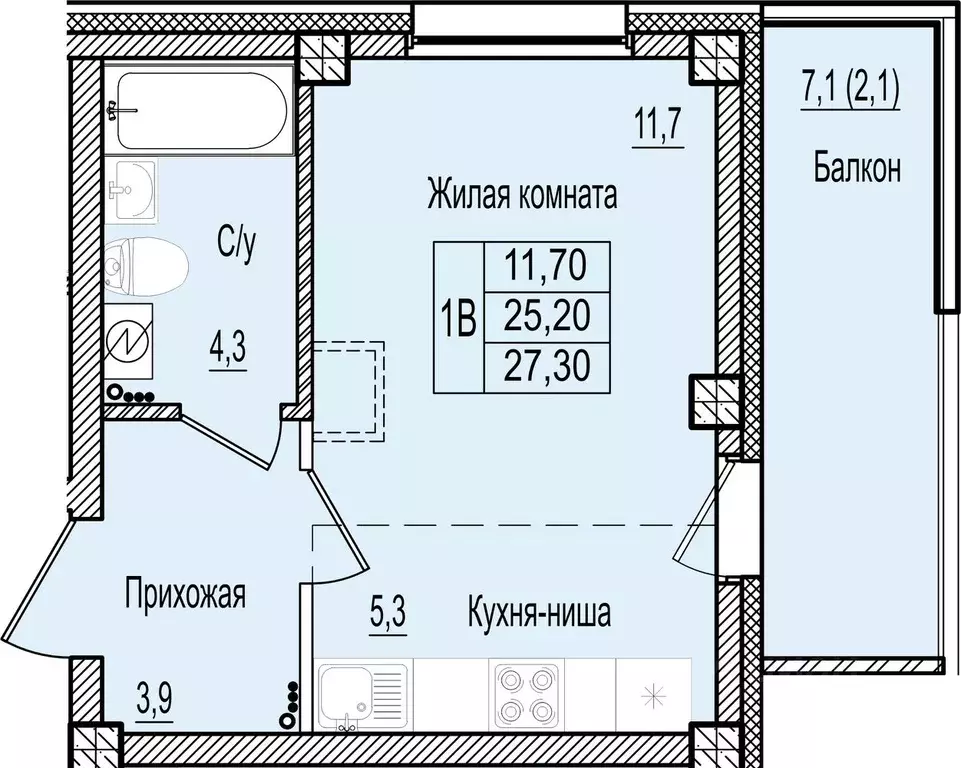 1-к кв. Псковская область, Псков Крестовский жилой комплекс (27.3 м) - Фото 0