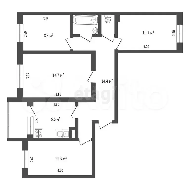 4-к. квартира, 69,7 м, 4/4 эт. - Фото 0