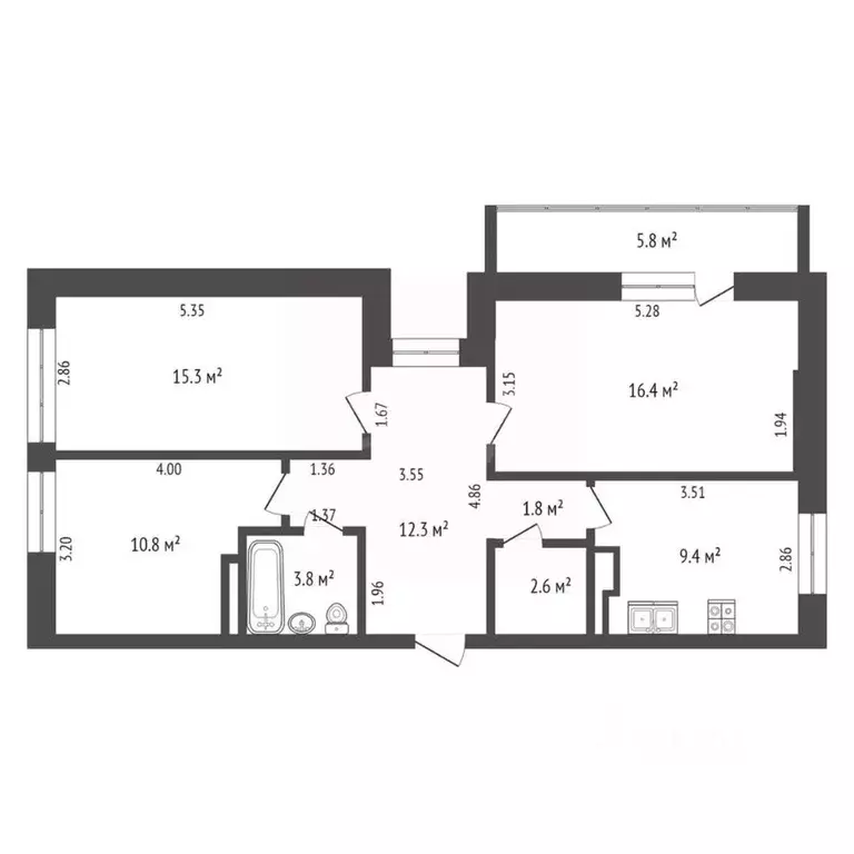 3-к кв. Тюменская область, Тюмень ул. Ю.-Р.Г. Эрвье, 10к1 (72.4 м) - Фото 1