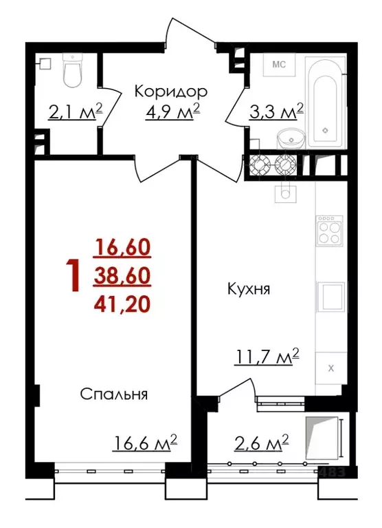 1-к кв. Белгородская область, Белгород ул. Губкина, 54 (41.2 м) - Фото 0